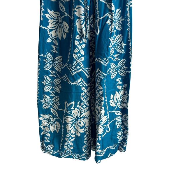 Waltah Clarkes Vintage Large 70s Hawaiian Blue & White Hibiscus Print Maxi Dress - Picture 3 of 5